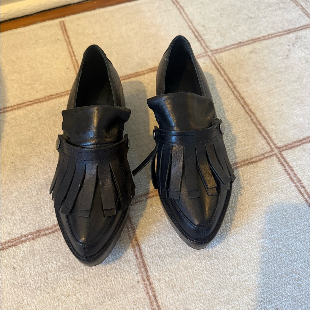 Black Tibi Fringe Loafers
